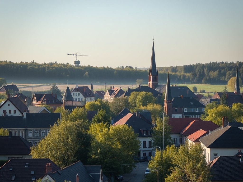 Bocian w locie nad Markami z rozprostartymi skrzydłami na tle wiosennego nieba